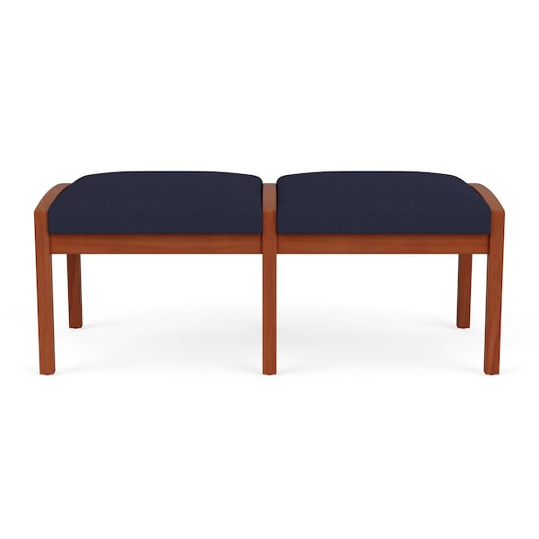 Lesro Lenox Wood 2 Seat Bench Wood Frame, Cherry, OH Navy Upholstery LW2001 - main
